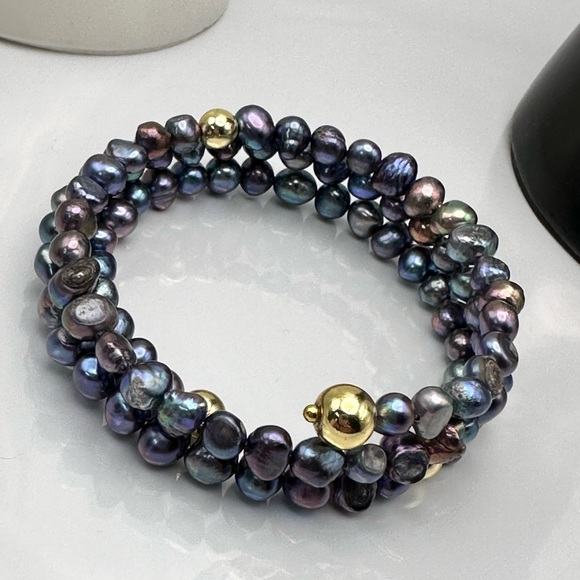 GREY FRESHWATER PEARL  NATURAL BRACELET diameter 6cm - Picture 4 of 6